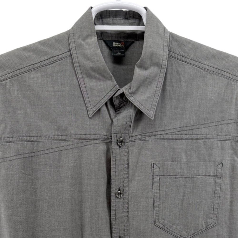 Royal Robbins Mens Gray Contemporary Fit Short Sleeve Button Down Shirt Large